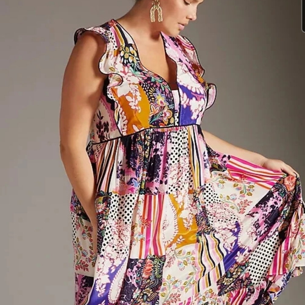 Anthropologie Ruffled Patchwork Midi Dress